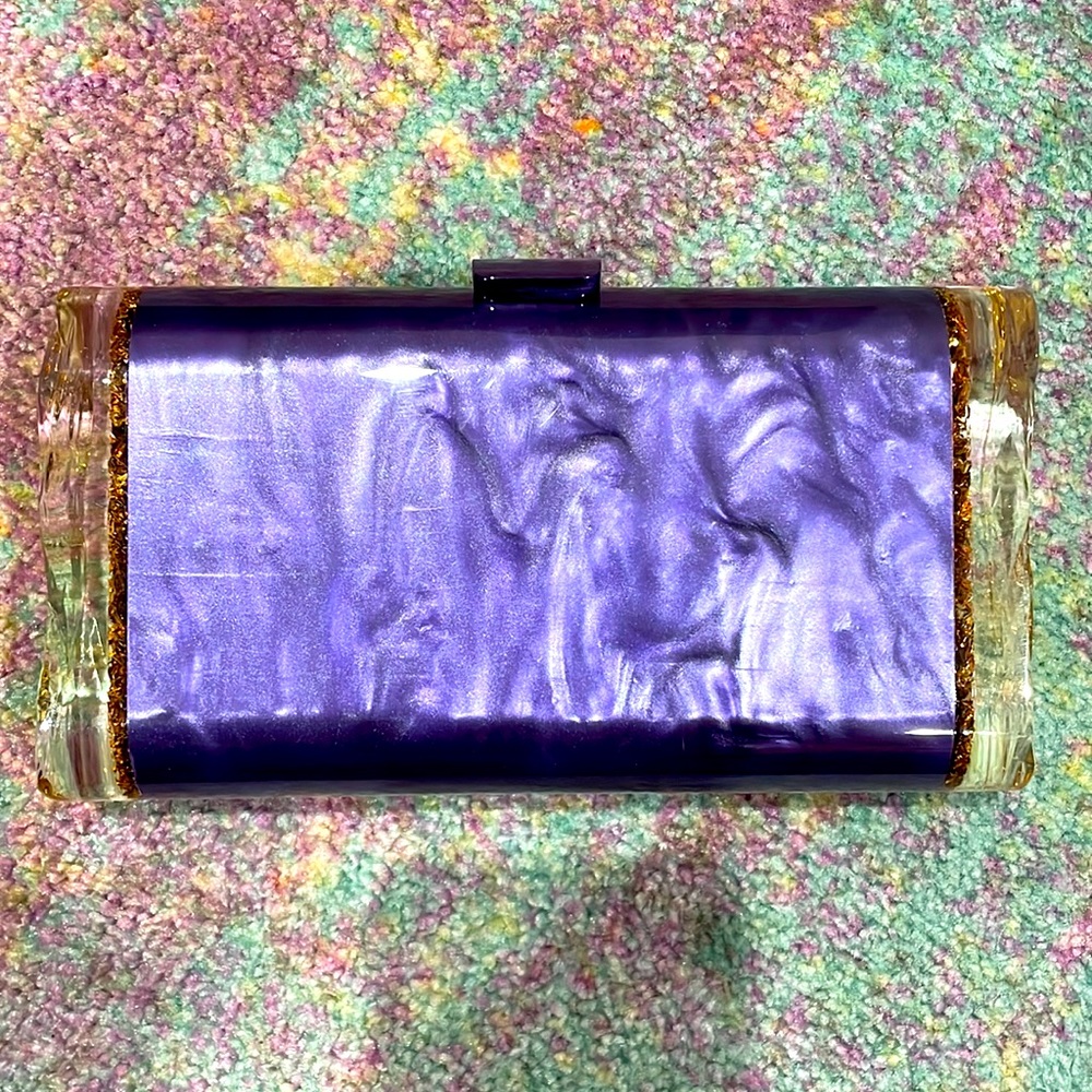 Edie Parker acrylic clutch in purple and gold!!